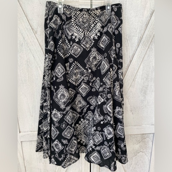 COLDWATER CREEK Floral Boho Midi Skirt Sz PS (6-8) Black White Paisley Lined NWT - Picture 8 of 8